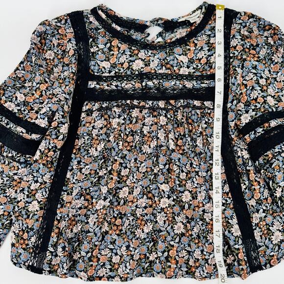 American Eagle Open Back Floral Blouse Long Sleeve Top Size S - Picture 11 of 12